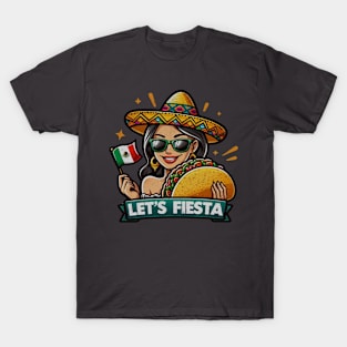 tacos Let's Fiesta dabbing sunglasses girls Cinco De Mayo Mexican T-Shirt